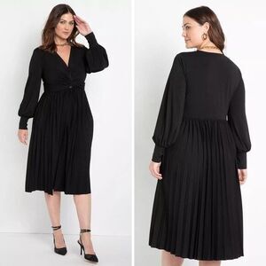 NEW Eloquii black Knot Front Pleated Skirt‎ Dress, 22